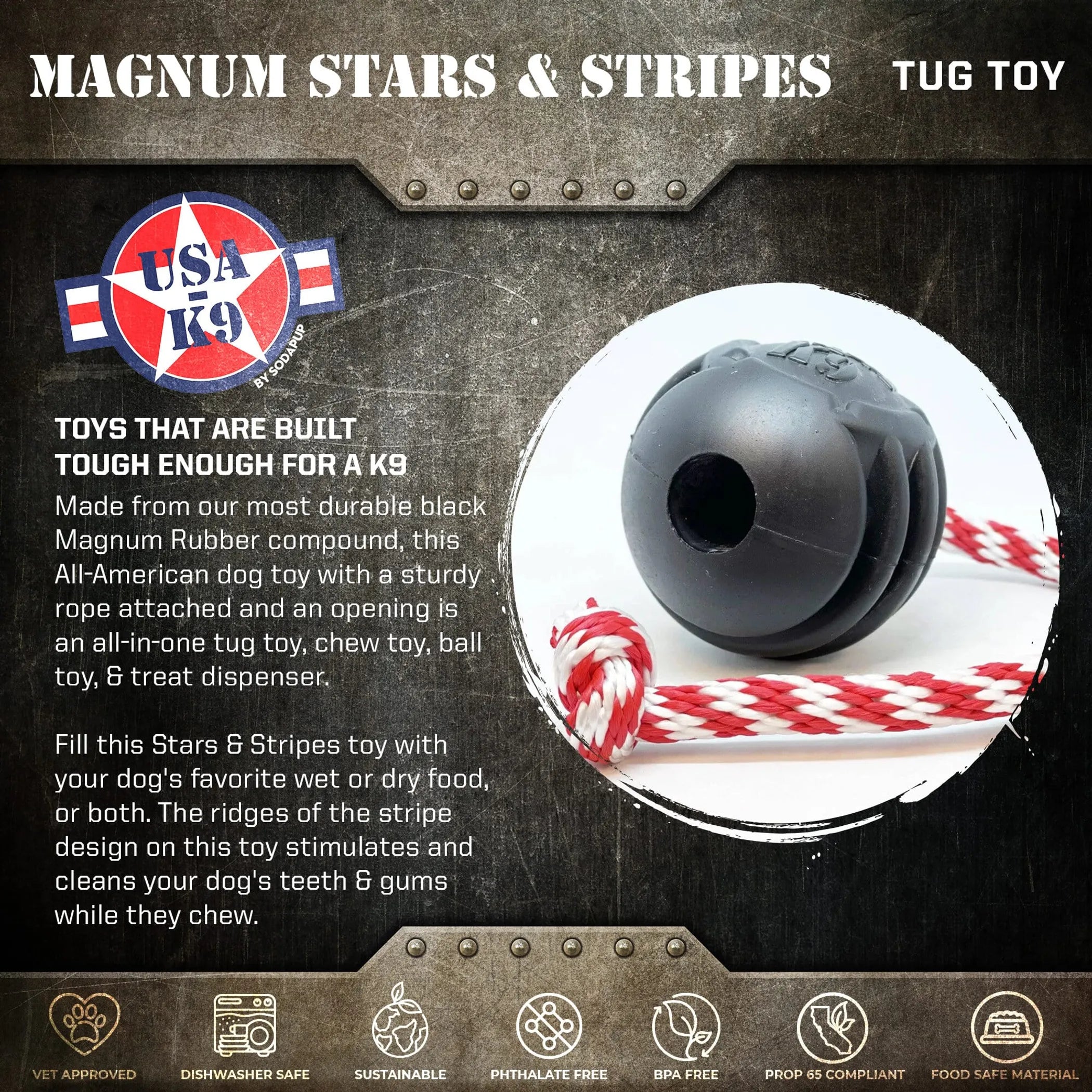USA-K9 Magnum Black Stars and Stripes Ultra-Durable  Rubber Chew Toy