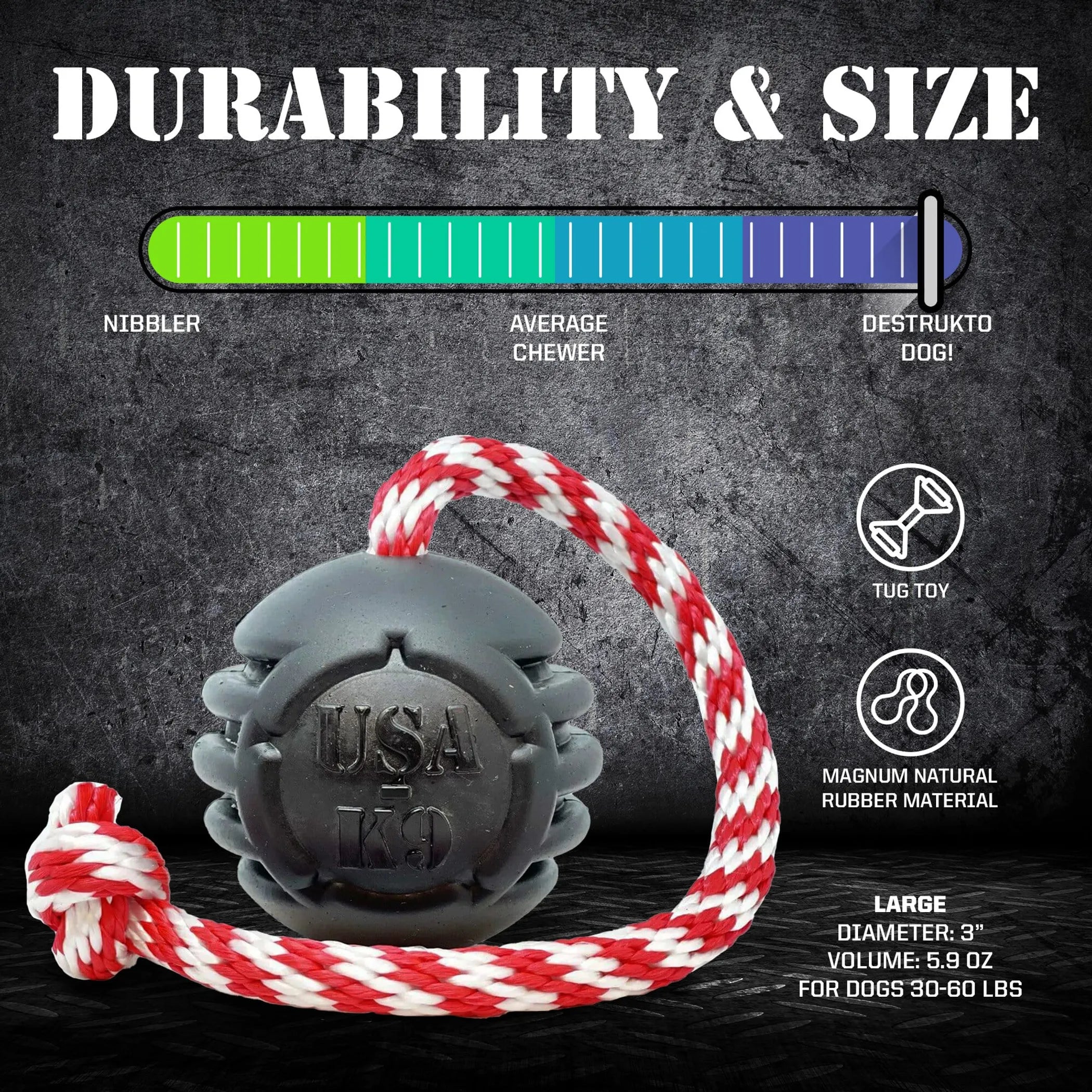 USA-K9 Magnum Black Stars and Stripes Ultra-Durable  Rubber Chew Toy