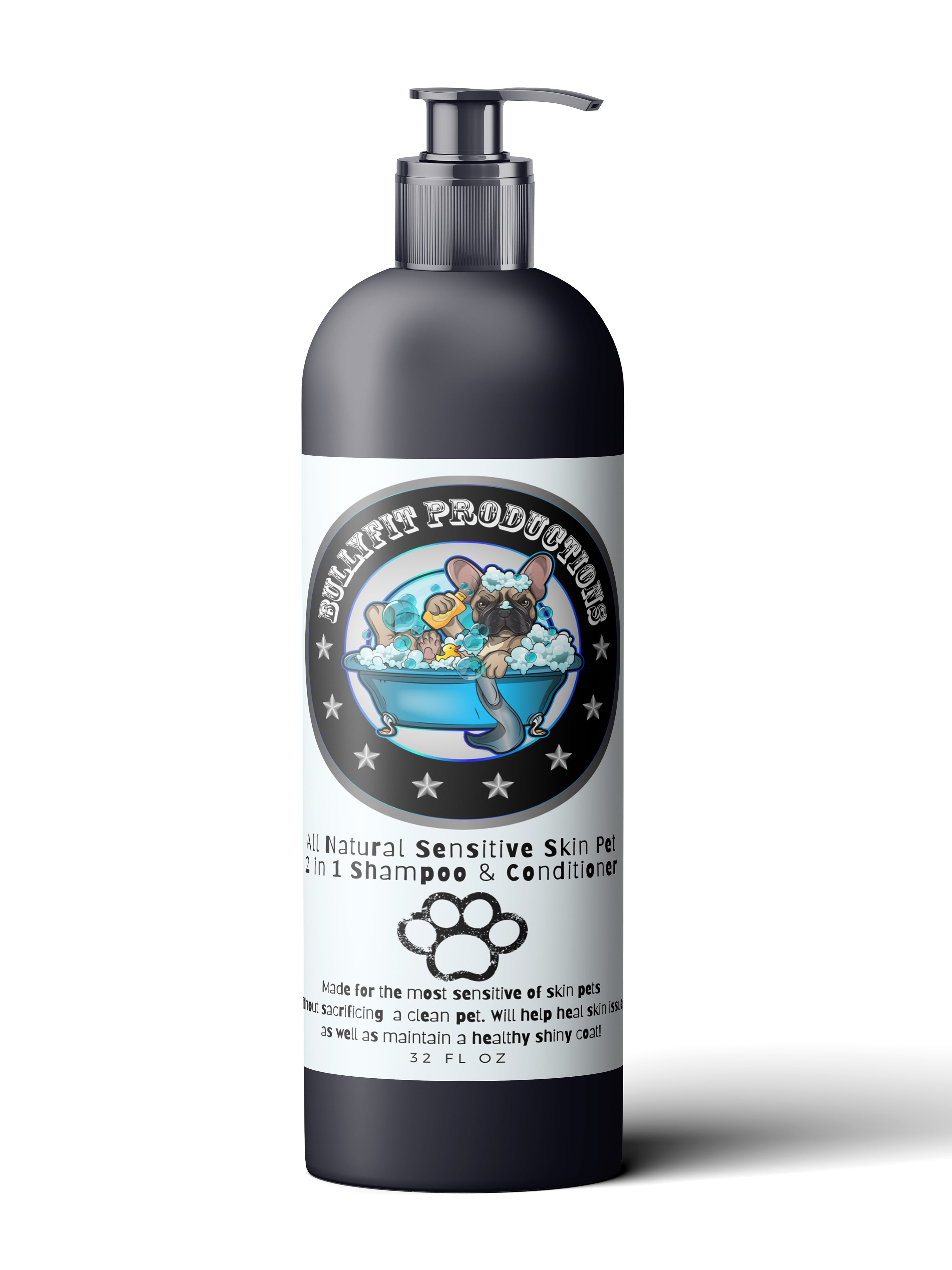 BullyFIT All Natural Sensitive Skin 5 in 1 Pet Shampoo and Conditioner 32oz | Best Organic Pet Grooming Kit for Dogs | Sulfate-Free, Flea & Tick Repellent, Deep Conditioning Formula for Sensitive Skin | Cruelty Free| Vegan Friendly| Holistic