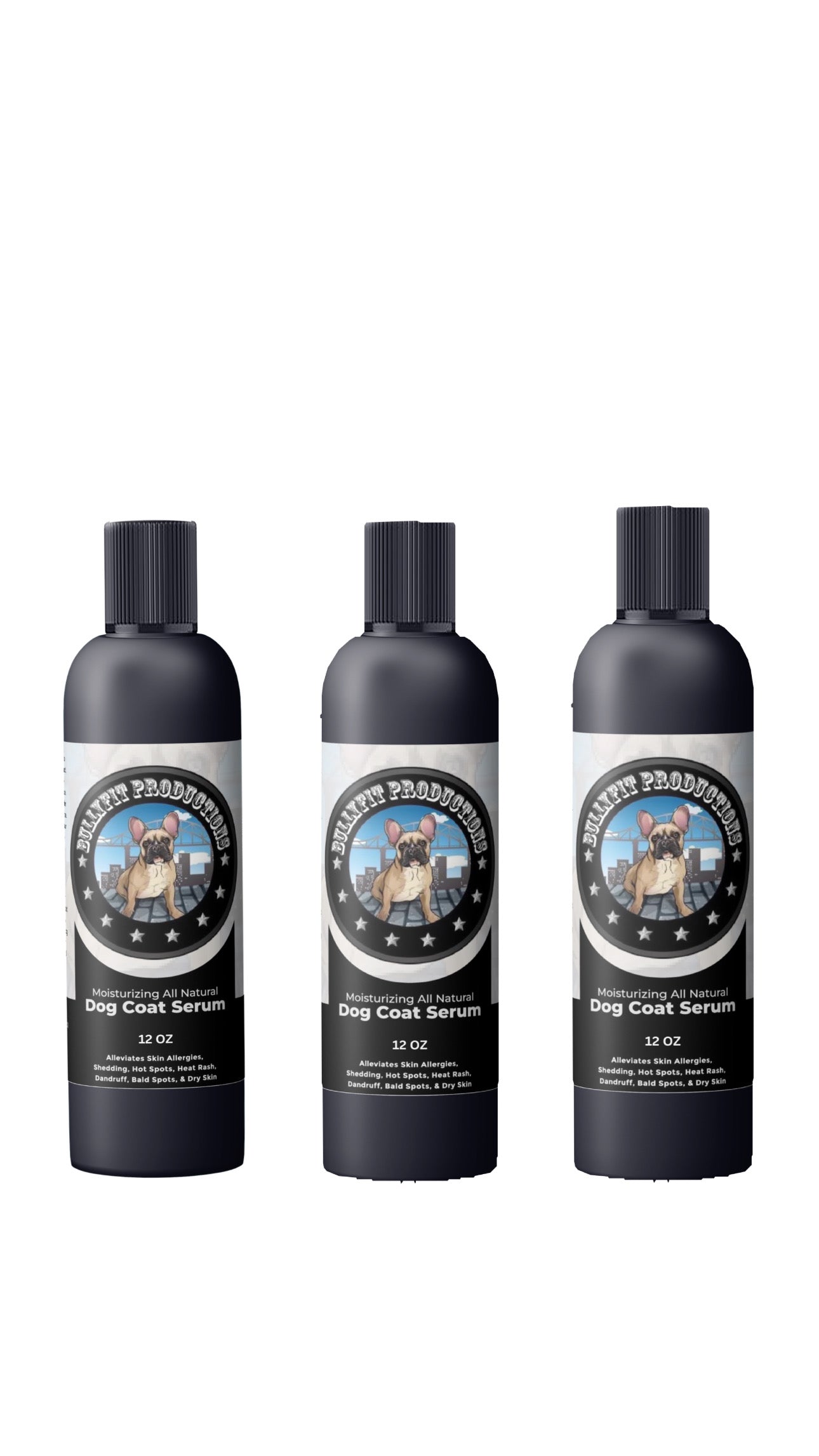 BullyFIT All Natural Skin & Coat Dog Serum 12oz Bottle 3 Pack - Organic |Grooming Kit for Sensitive Skin|Cruelty Free| Vegan Friendly | Pet Lotion | Pet Lotion| Skin Issues | Shedding | Holistic