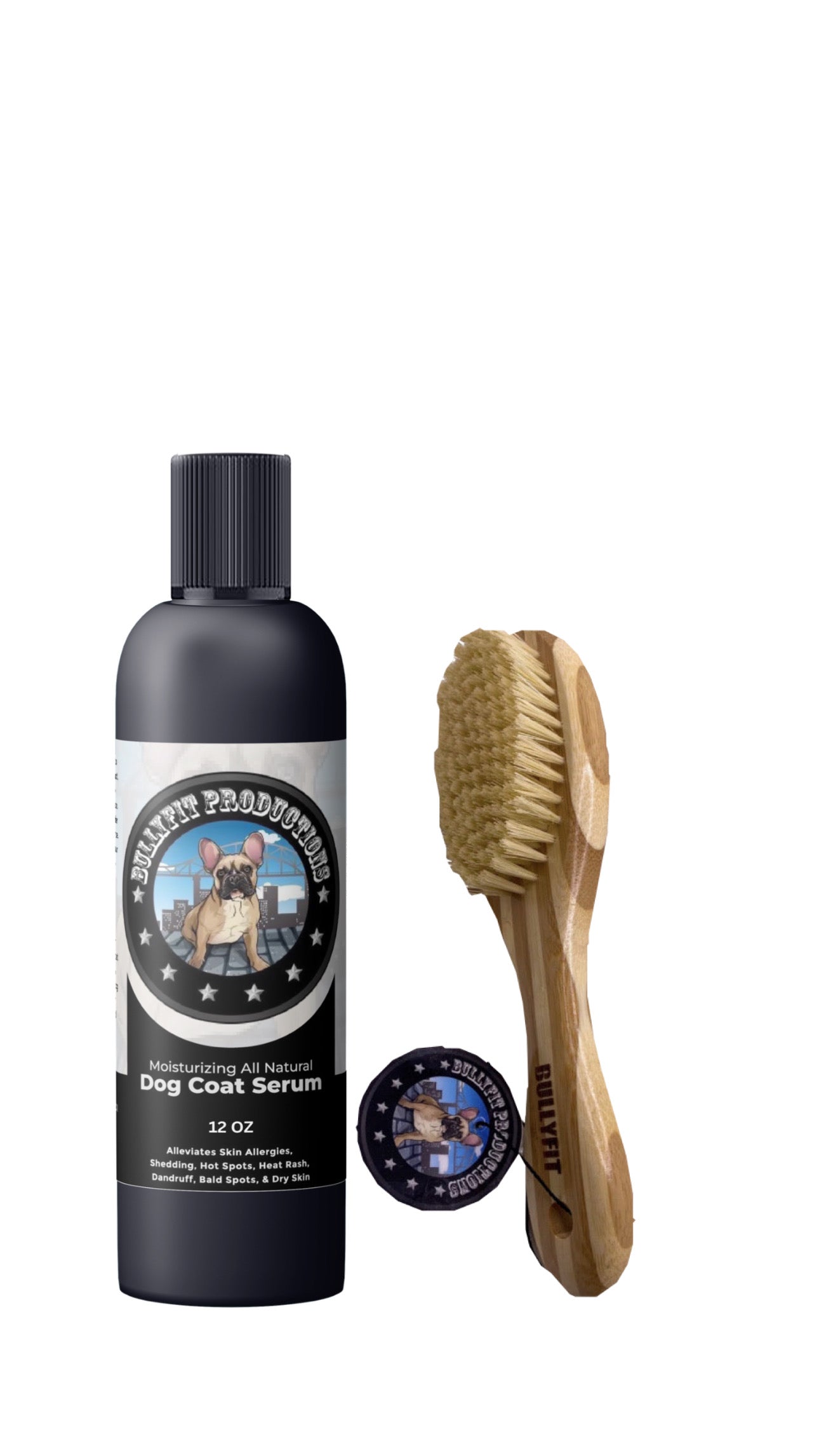 (PREORDER) BullyFIT Mini Pet Pack - All Natural Skin & Coat Dog Serum + Double-Sided Pet Grooming Brush | Cruelty Free | Pet Lotion| Vegan Friendly | Flea & Tick Repellent | Sensitive Skin | Grooming Kit|  Skin Allergies| Alleviate Shedding|Handcrafted