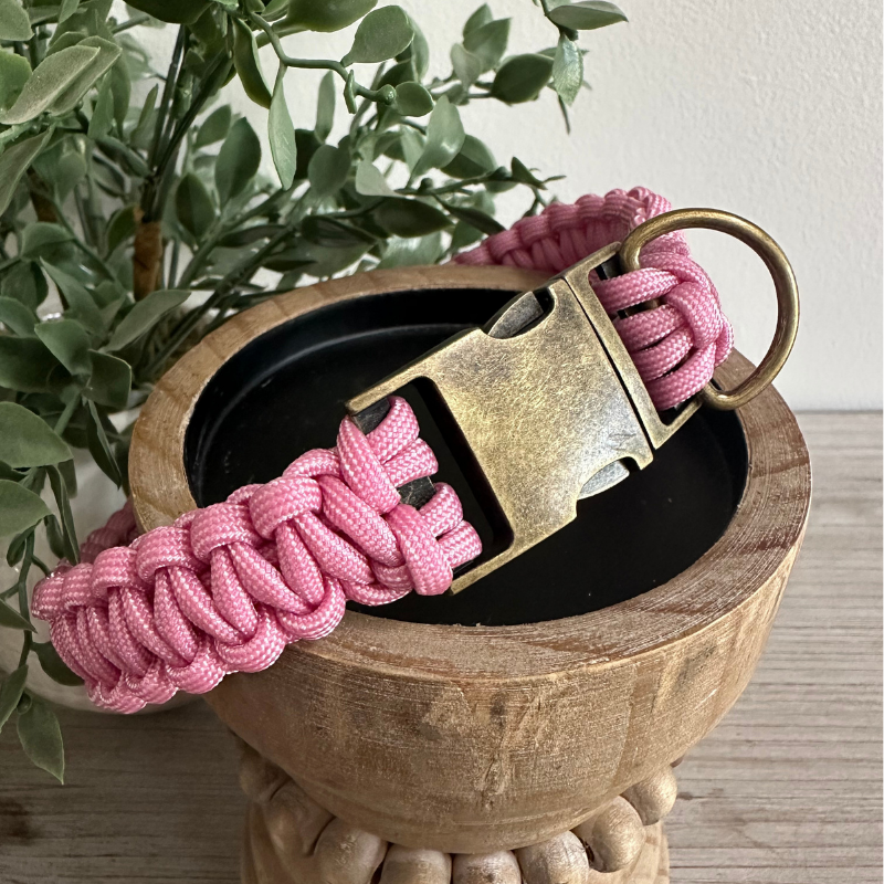 Pawsh Pup Co Cobra Braid in Pink & White Stripes - Handmade Dog Collar