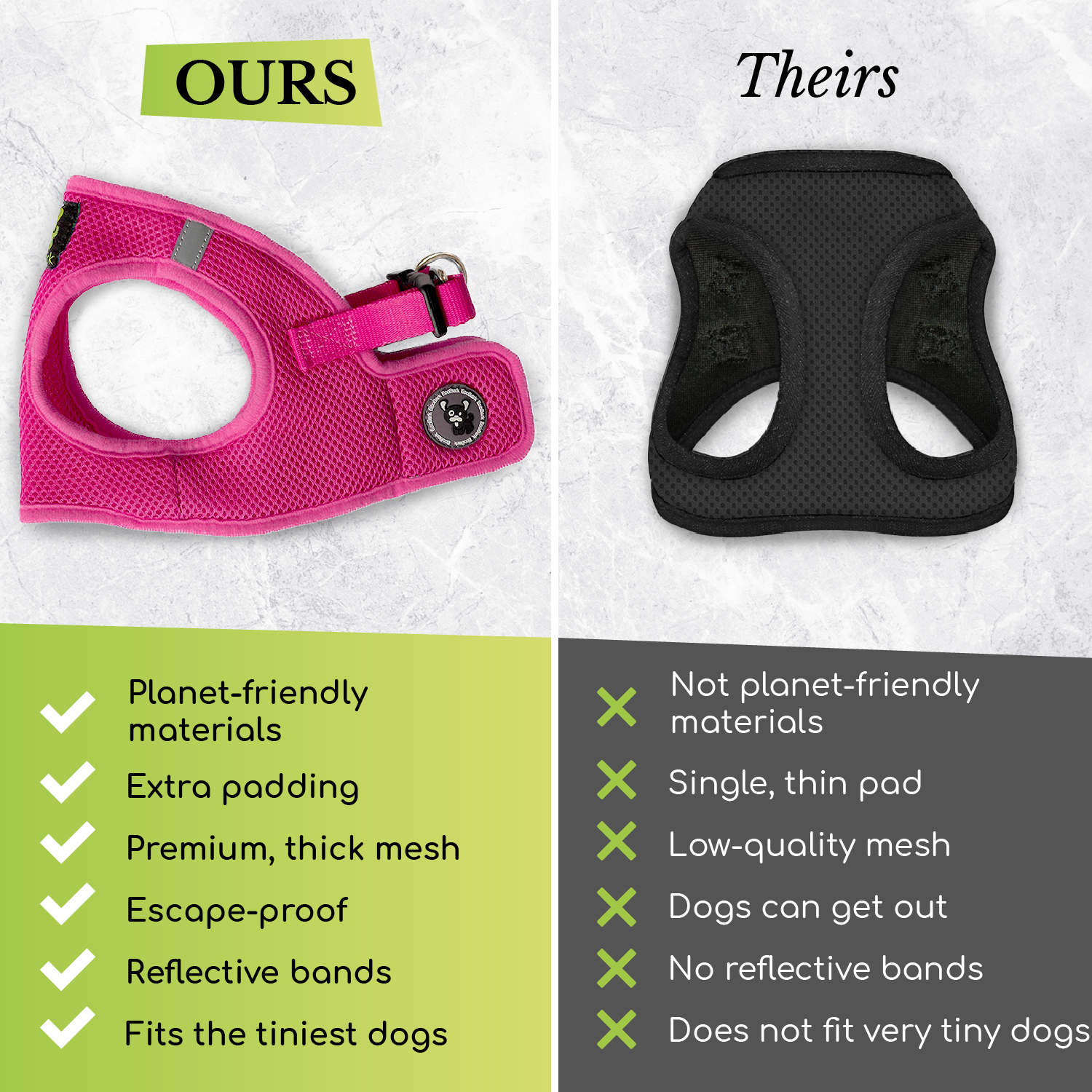 EcoBark Step In Dog Harness - Teacup & Small Breeds- Reflective Soft Mesh Harness for Teacup, Small Dogs and Puppies / Gray