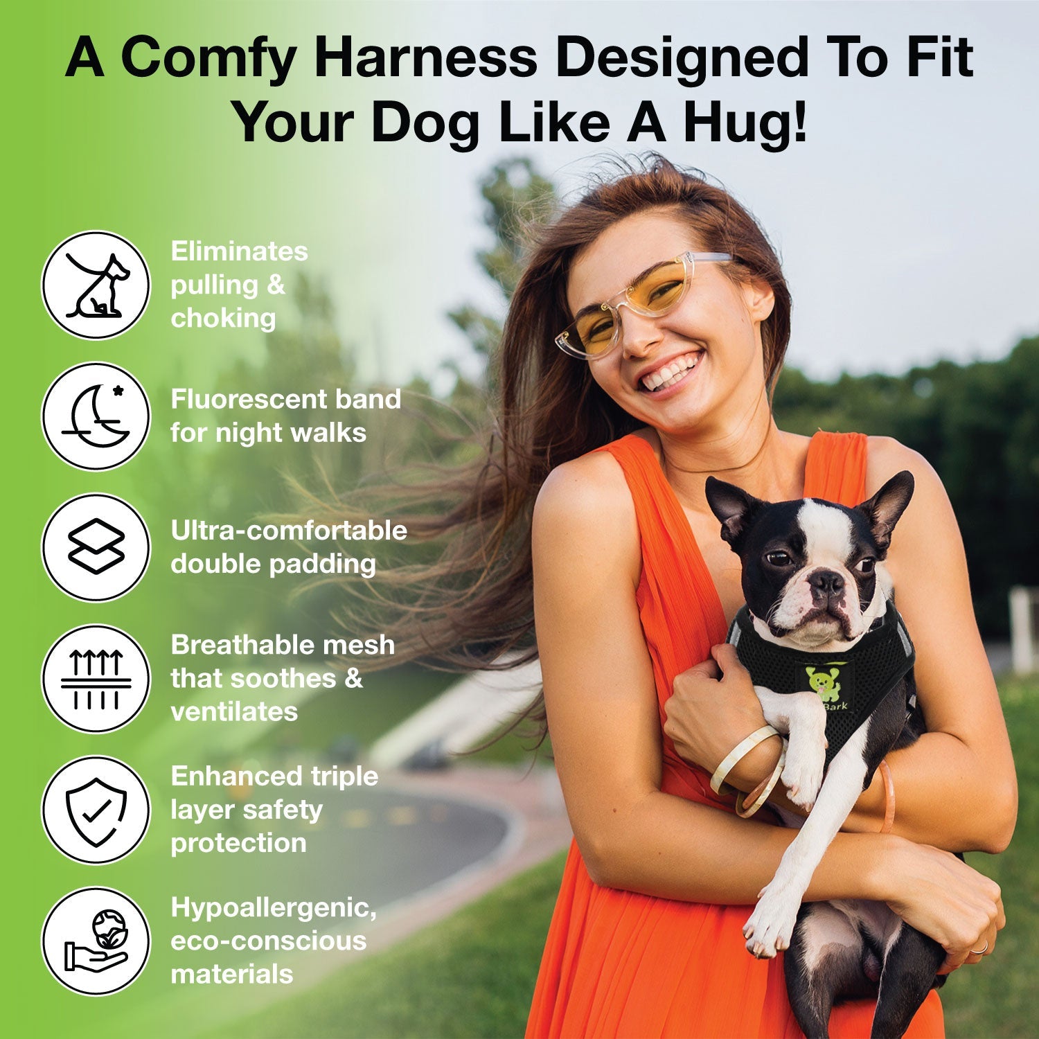EcoBark Step In Dog Harness - Teacup & Small Breeds- Reflective Soft Mesh Harness for Teacup, Small Dogs and Puppies / Black
