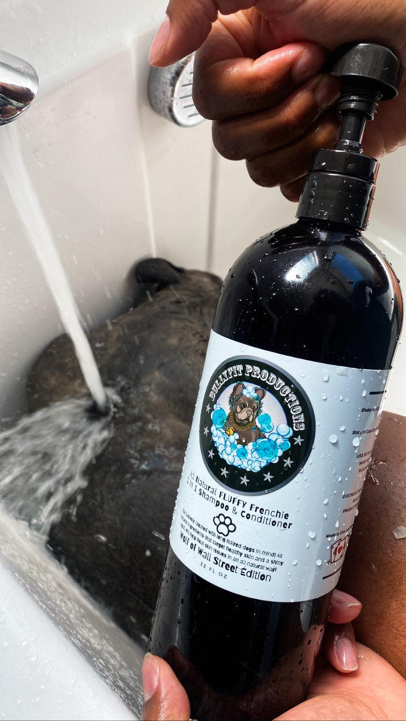 BullyFIT All Natural Fluffy Frenchie 5 In S & C 32oz | Best Organic Dog Shampoo for Sensitive Skin| Flea & Tick Repellent| Deep Conditioning Formula For Long Haired Dogs l l Cruelty Free| Vegan Friendly| Vet Approved| Eco Friendly|HandCrafted | Holistic