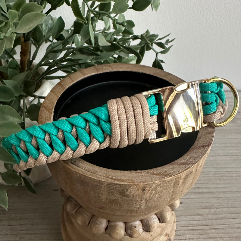 Pawsh Pup Co Infinity Braid in Teal & Light Tan - Handmade Dog Collar