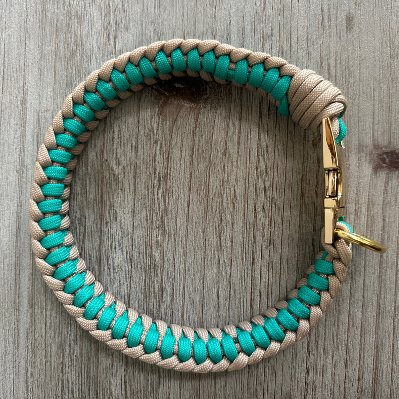Pawsh Pup Co Infinity Braid in Teal & Light Tan - Handmade Dog Collar