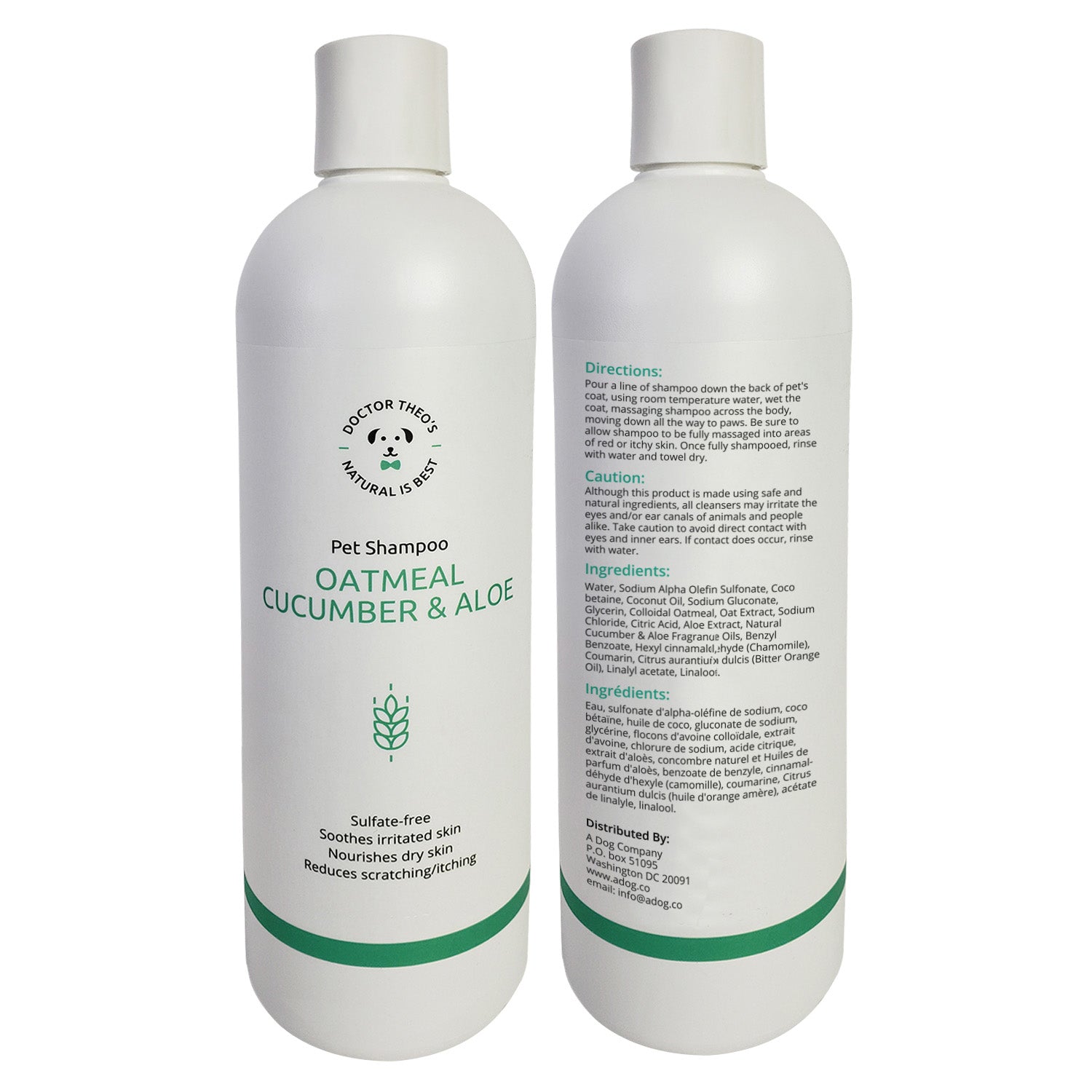 Dr. Theo's Dog Shampoo – Oatmeal, Cucumber & Aloe (16 oz)