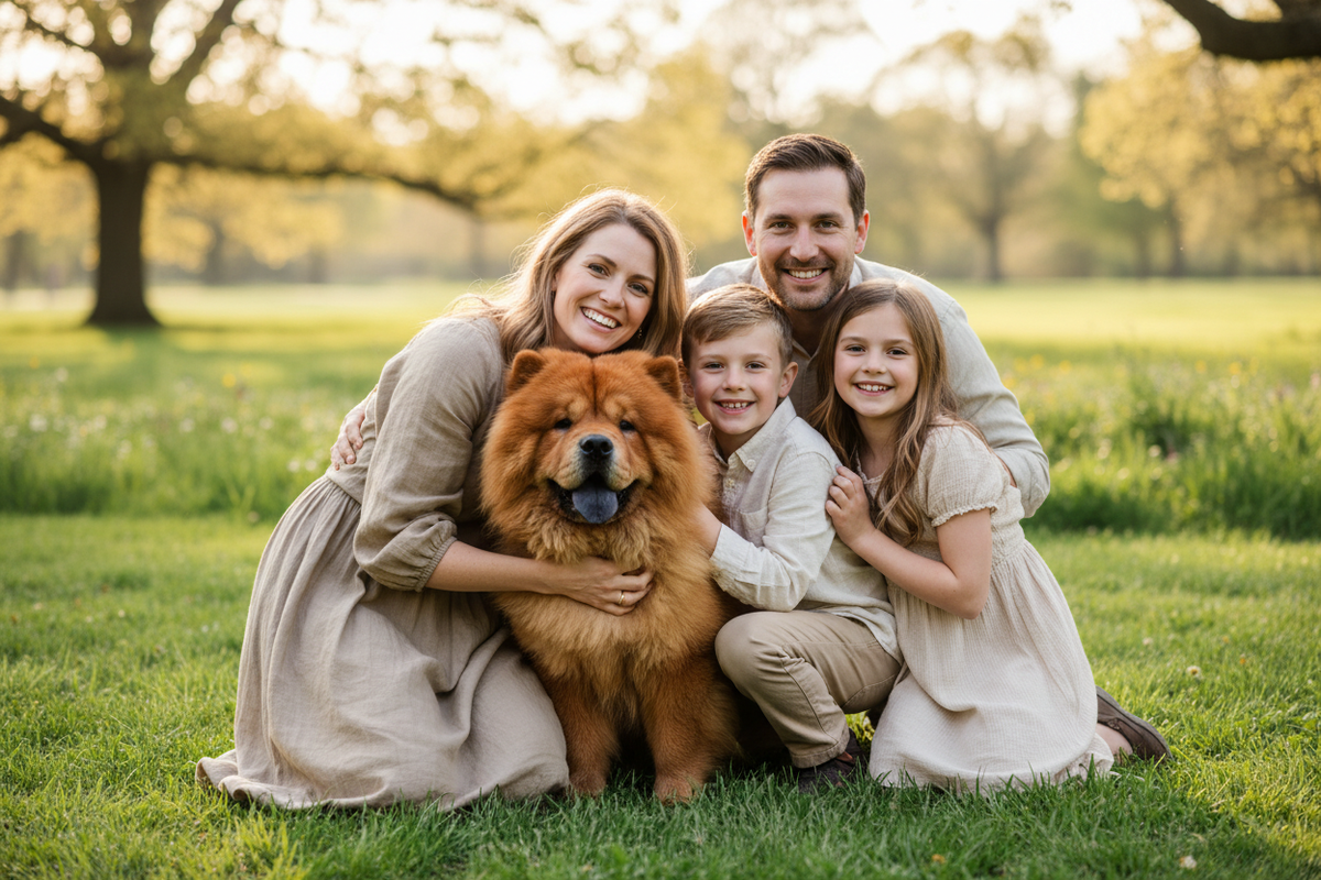 An Image of a loving family with their chow chow