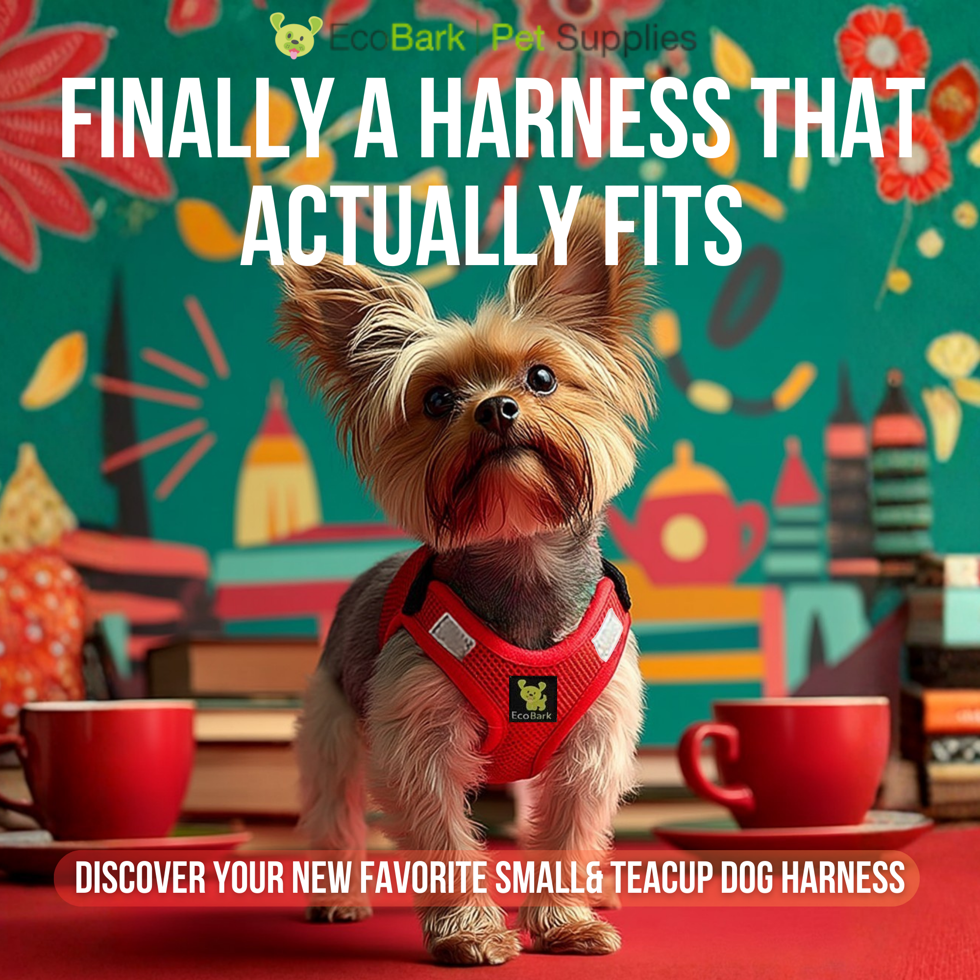 EcoBark Step In Dog Harness - XXXS to Small Breeds- Reflective Soft Mesh Harness for Teacup, Small Dogs and Puppies / Red