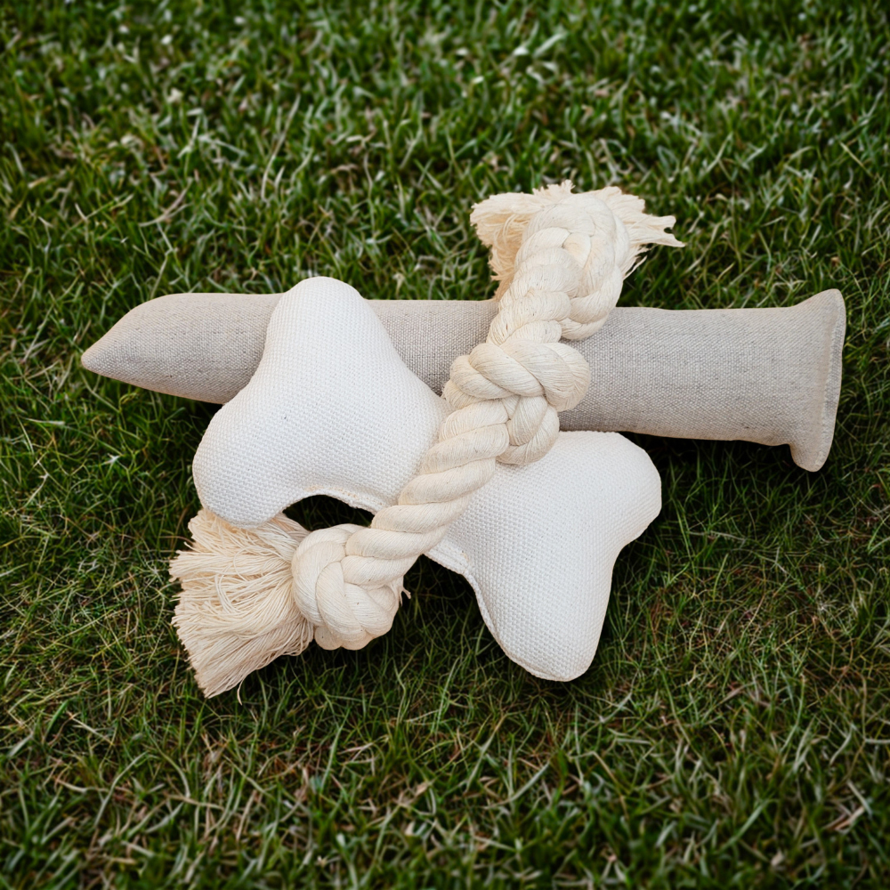 Boba & Vespa Natural Dog Toy Bundle for Cuddles, Fetch and Tugging - Small to Large Dogs Options