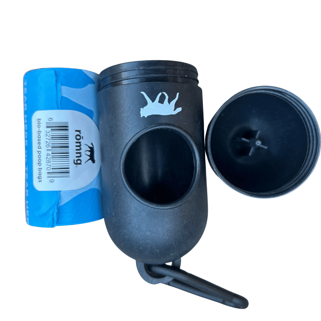romng bio-based dog poop bags + bamboo dispenser